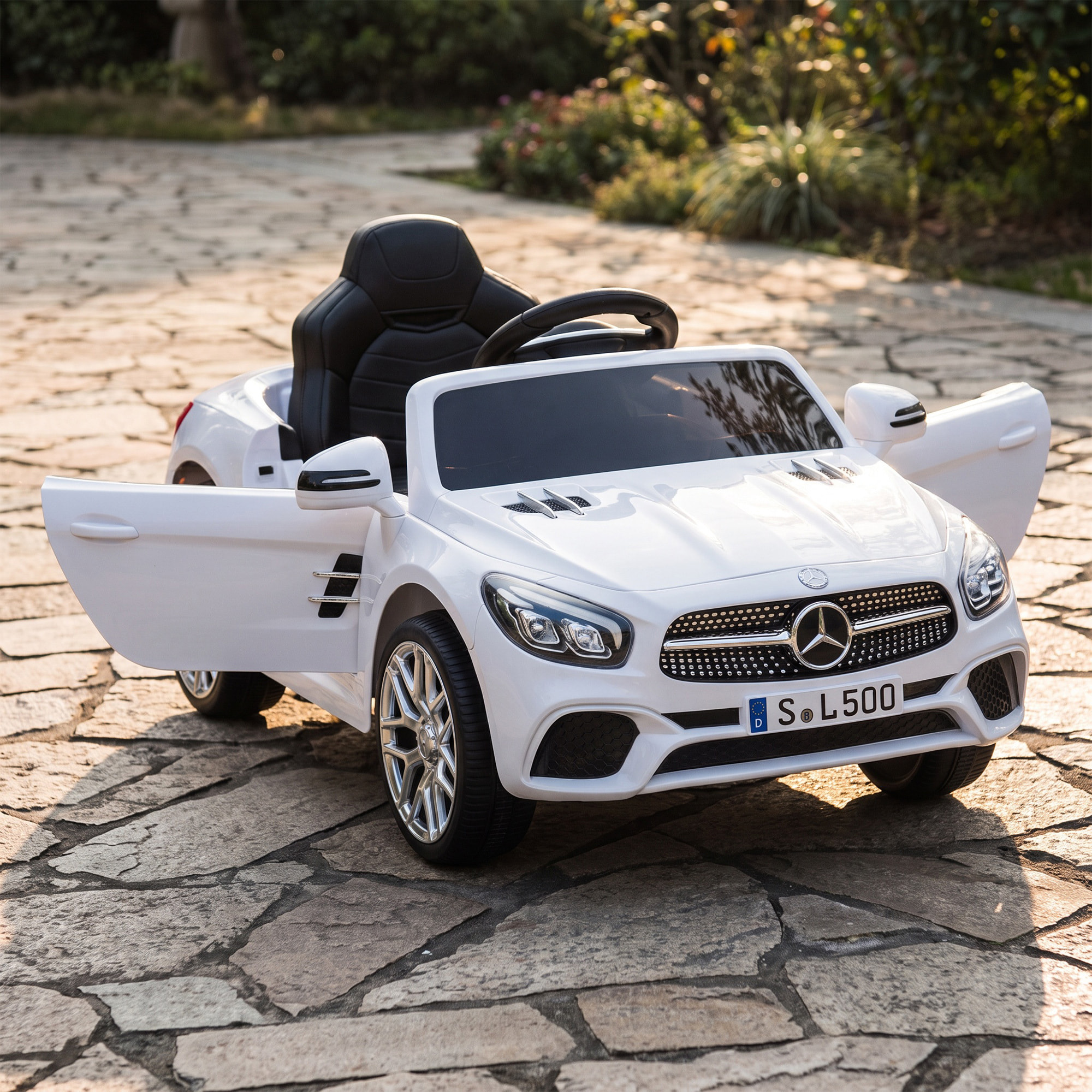 Coche Eléctrico para Niños Mercedes-Benz SL500 Coche de Batería Litio 12V con Mando a Distancia 2,4G 2 Motores Suspensión Arranque Suave Luces Música Claxon Bluetooth 3-5 Años 3-5 km/h Blanco