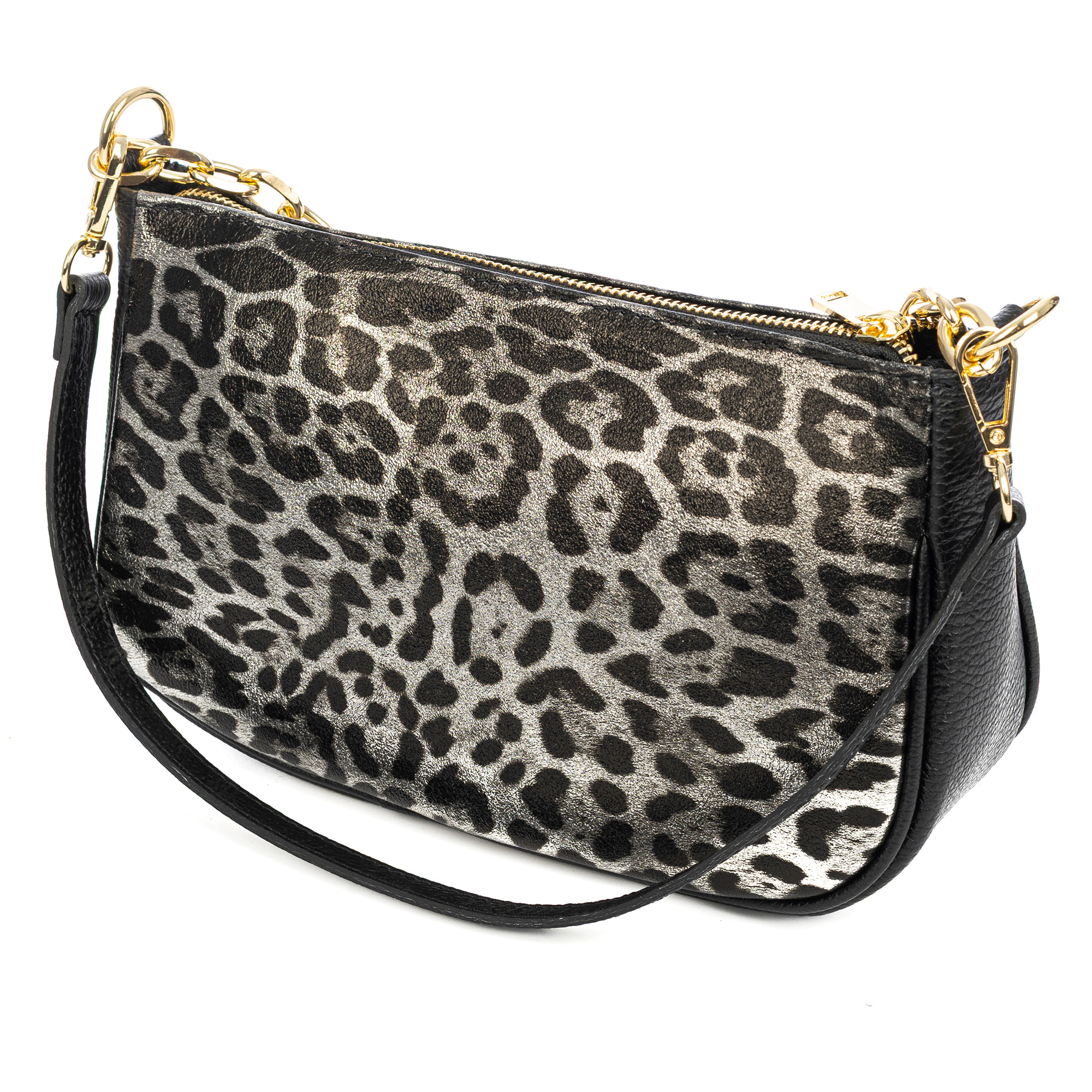 Avella borsa a tracolla donna, in vera pelle scamosciata lucida con stampa animalier leopardata, Dollaro.