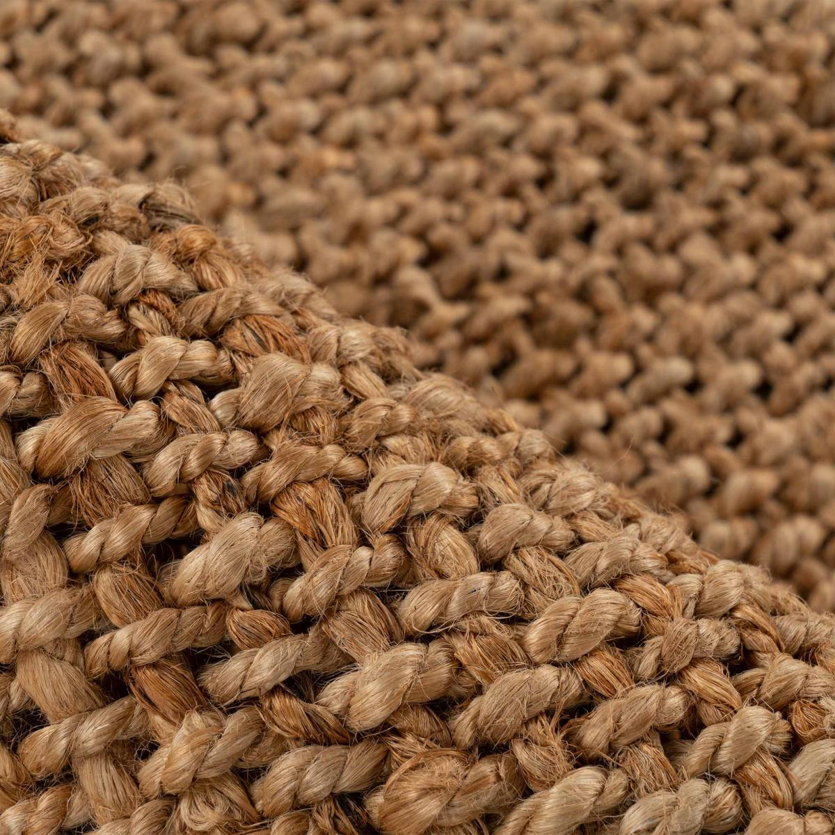 Tapis rond  en jute tissé main SUSI Beige motif uni à chevrons