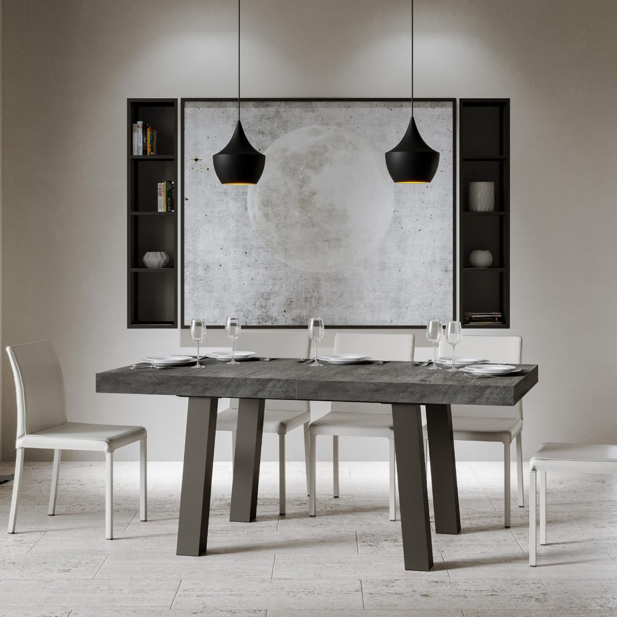 Tavolo allungabile 90x200/304 cm Bridge cemento telaio Antracite