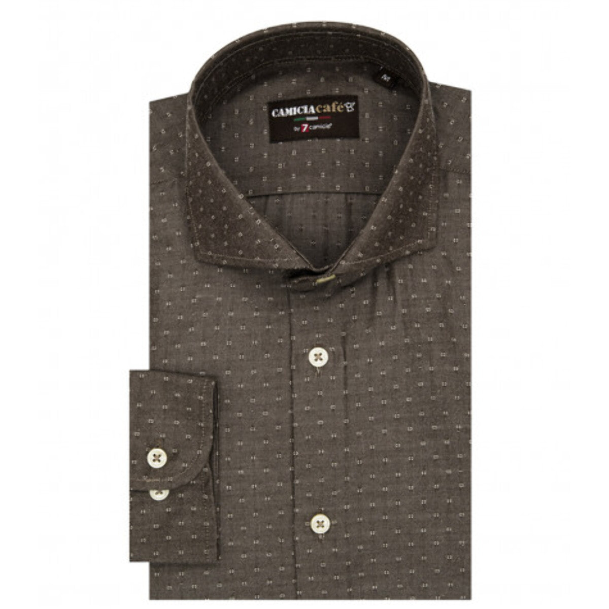 Camicia Uomo 1 Bottone Francese Slim Cotone Poliestere Jacquard Marrone