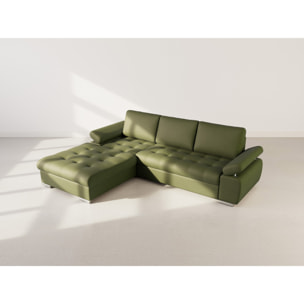 Bianca - Canapé d'angle gauche 4 places convertible avec coffre en tissu texturé - Vert