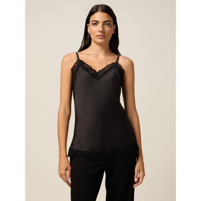 Oltre - Top lingerie in raso e pizzo - Nero
