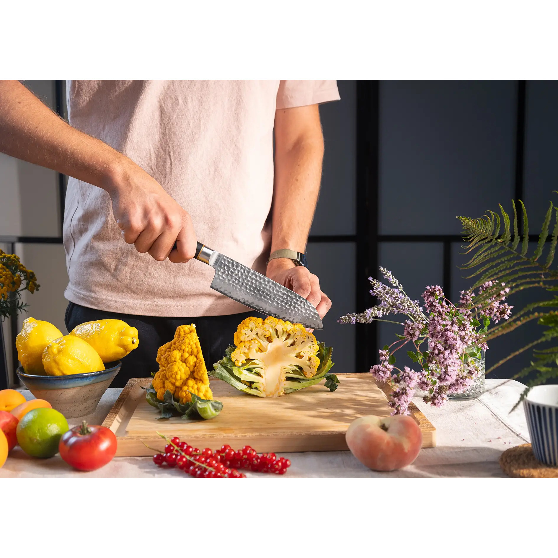 Couteau Santoku | Lame 180 mm | Acier Inoxydable Japonais San-Mai