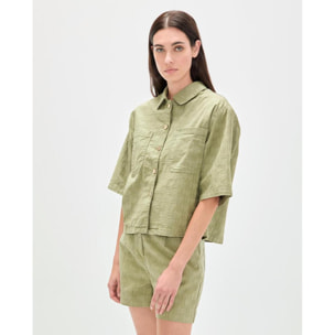 Camicia a maniche corte in twill con logo Jacquard LC