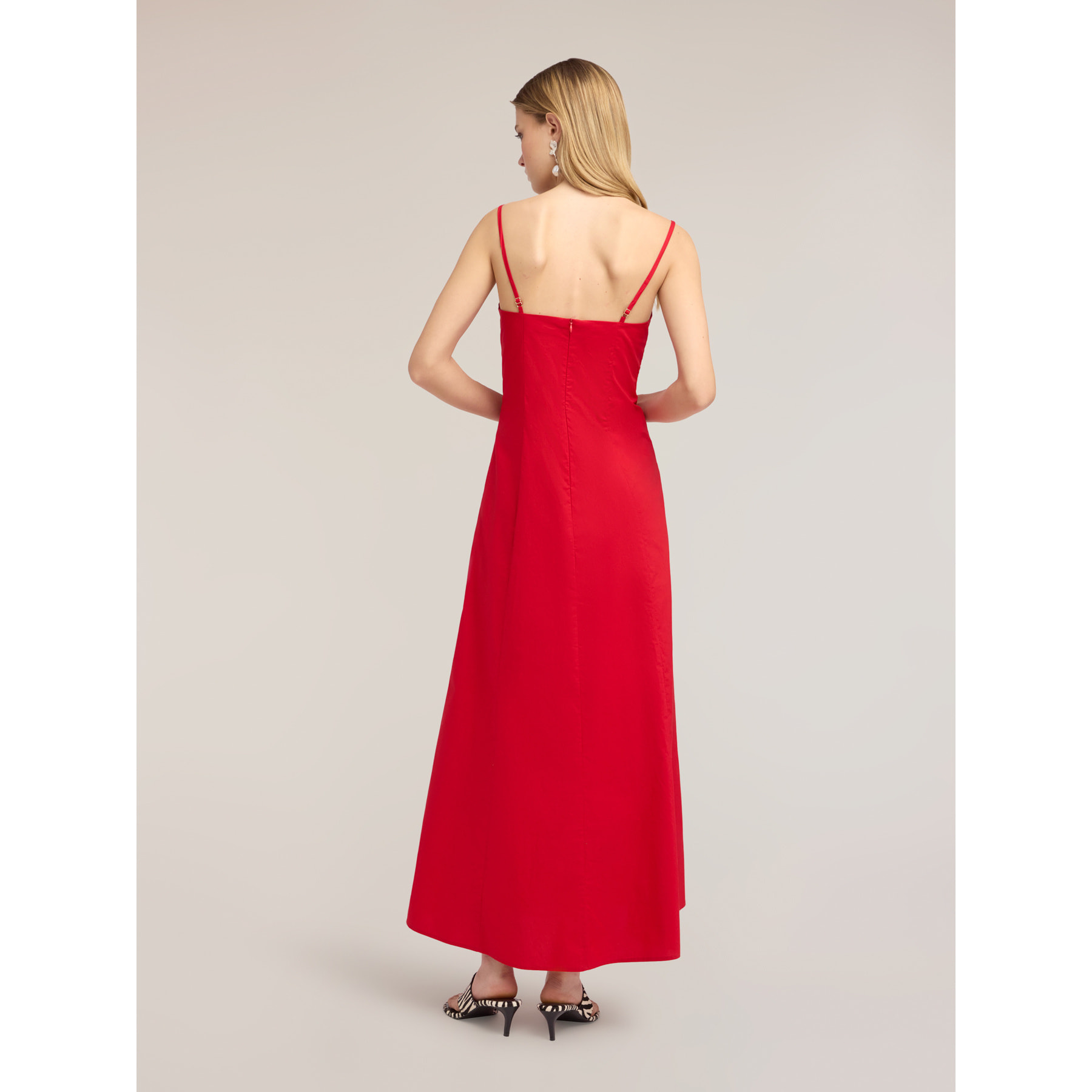 Motivi - Vestido largo de línea A en popelín con bustier - Rojo