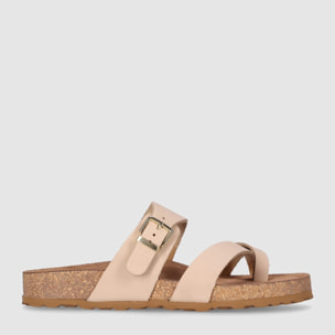 Sandalias de Piel - Arena - Tacón: Bajo