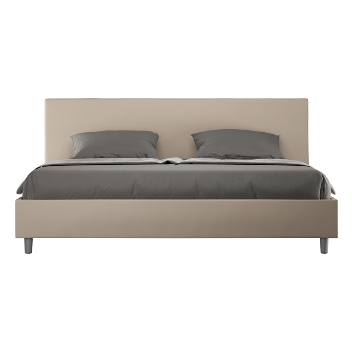 Lit king size sans sommier rembourré 180x210 similicuir taupe Adele