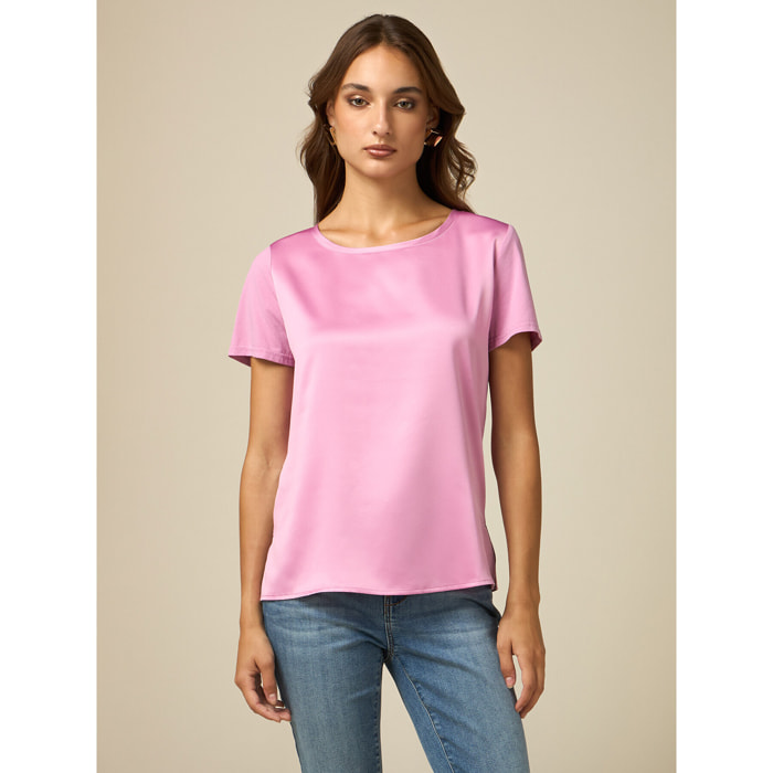 Oltre - T-shirt bimaterica - Rosa