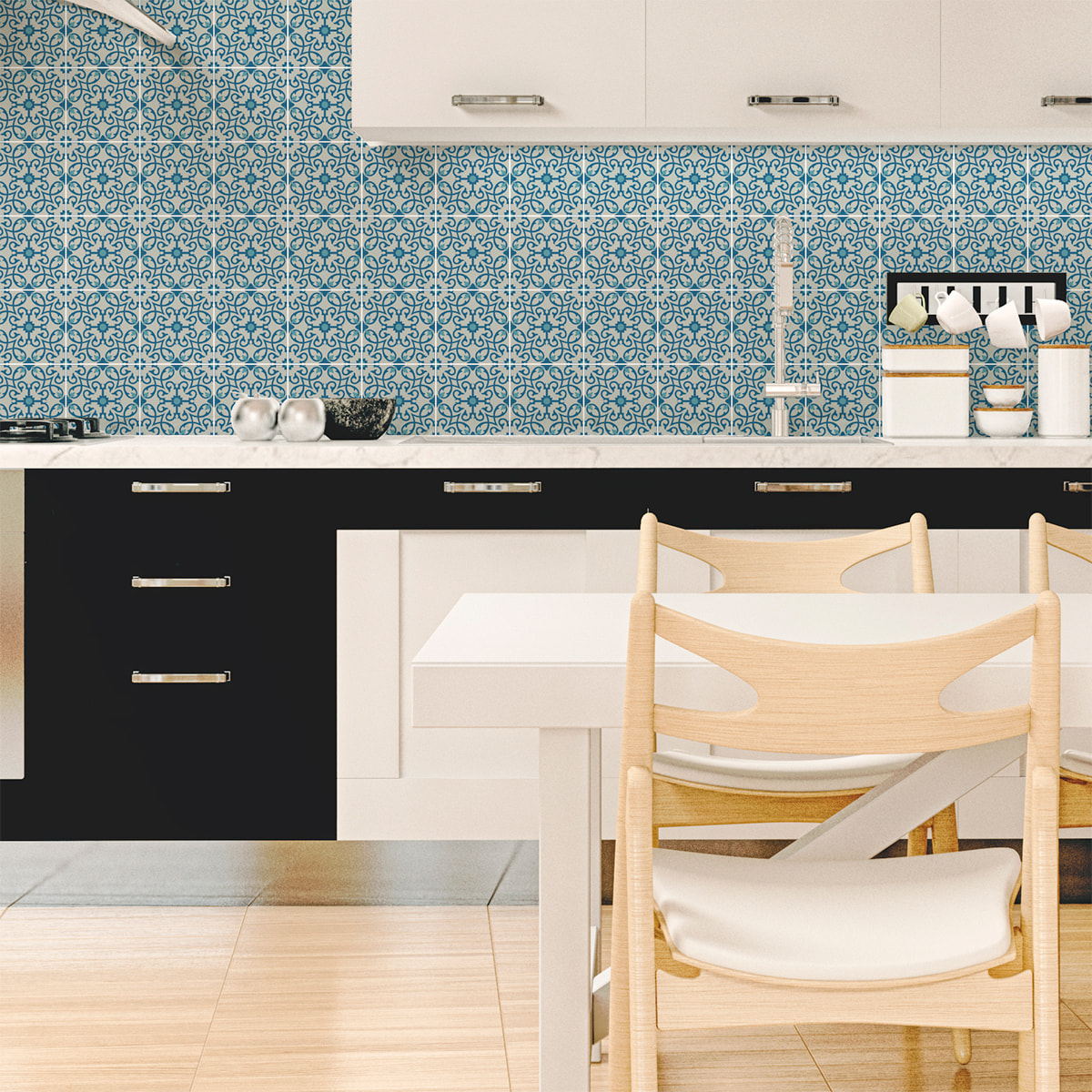 Stickers muraux - Sticker Mural Carrelage adhésif Cuisine Salle de Bain - 60 STICKERS CARRELAGES AZULEJOS ERMELINDA