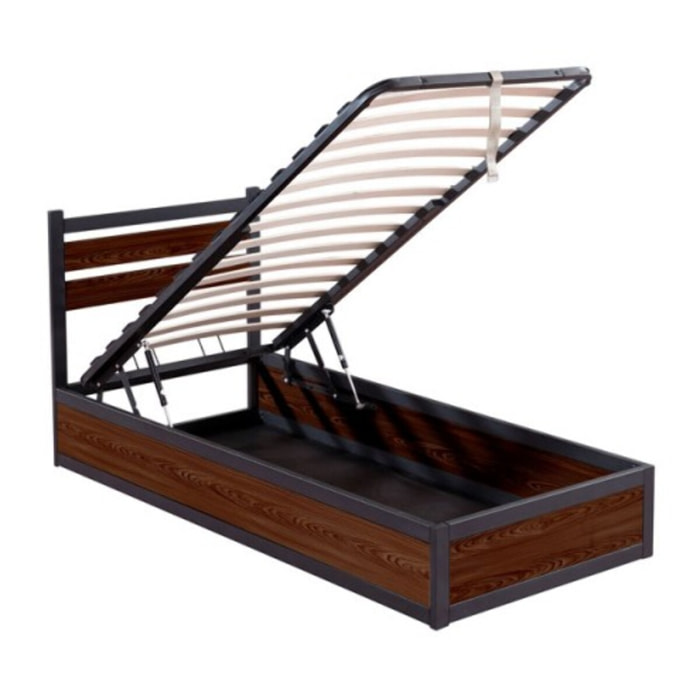 Ensemble lit coffre avec tête de lit & matelas | Mémoire de forme et ressorts ensachés | Espace de Stockage jusqu'à 900 L | Robuste et Large Angle d’Ouverture | Bois et métal | Bois foncé