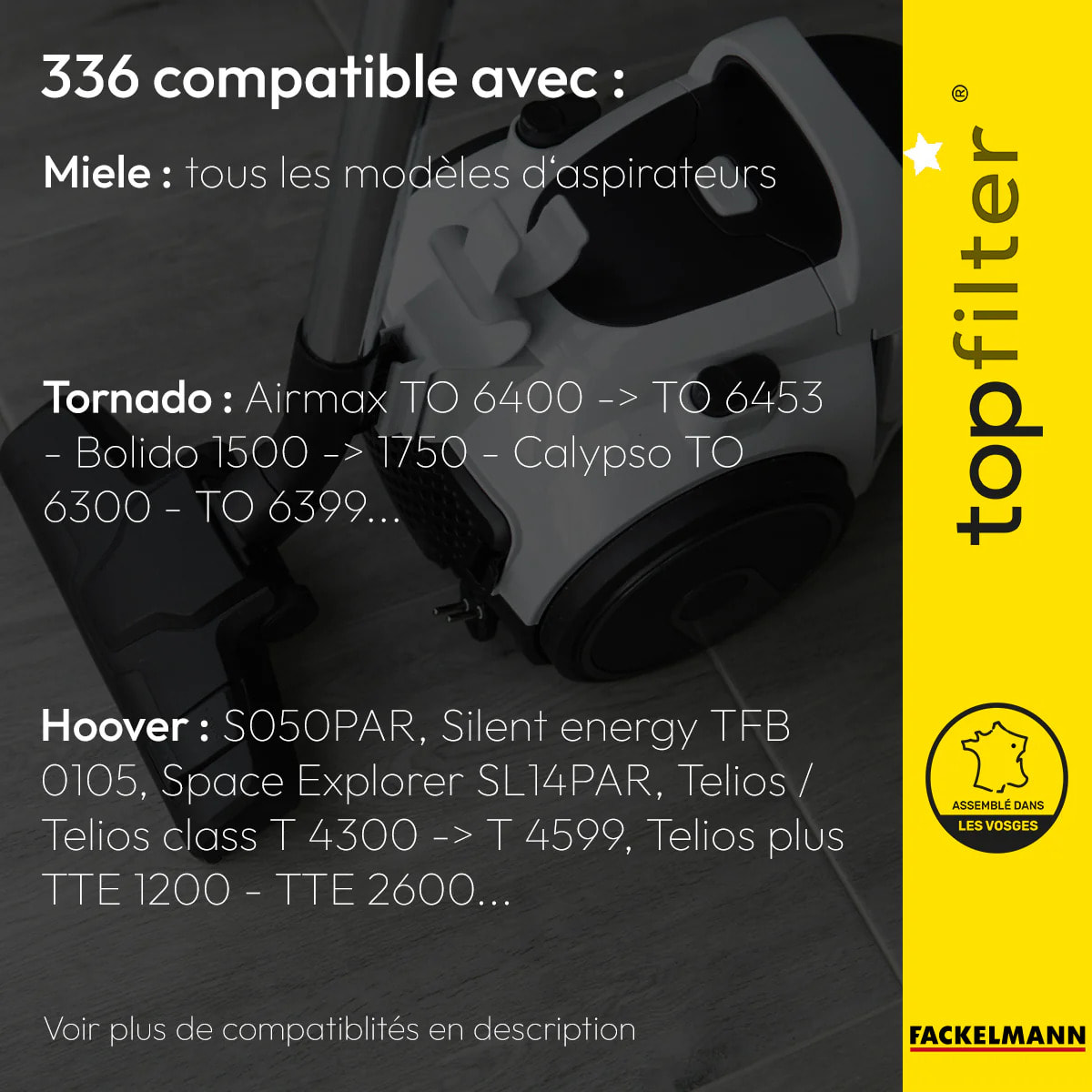 Lot de 4 packs de 4 sacs aspirateur 64336 Miele et Hoover TopFilter Premium