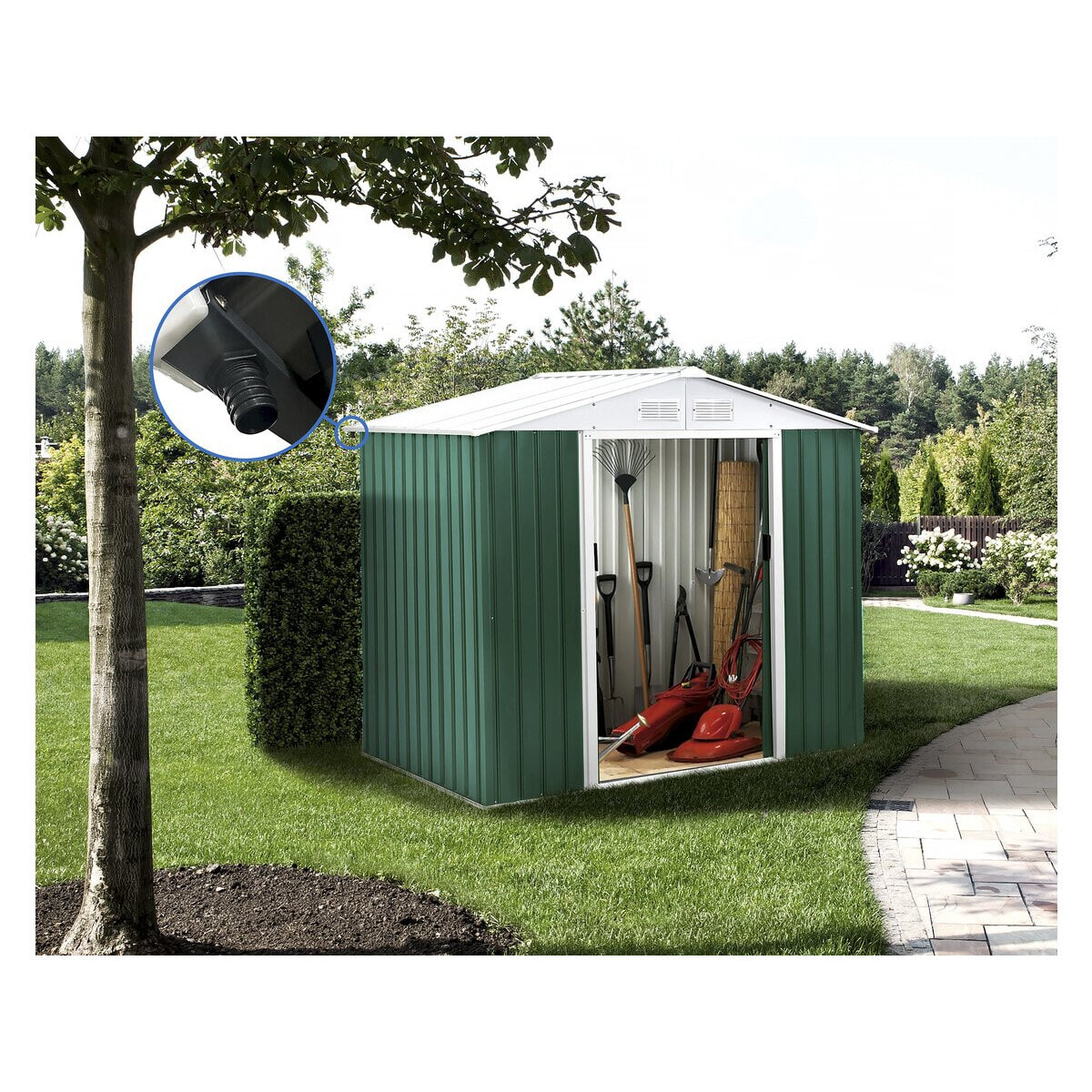 Abri de jardin métal - "Rosas "- 4,07 m² avec gouttière - Vert