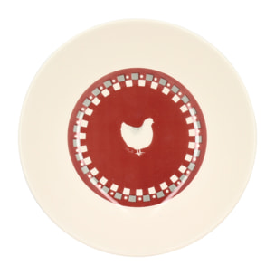 Lot de 6 assiettes creuses en grès 20cm avec dessin de poule GALLINA