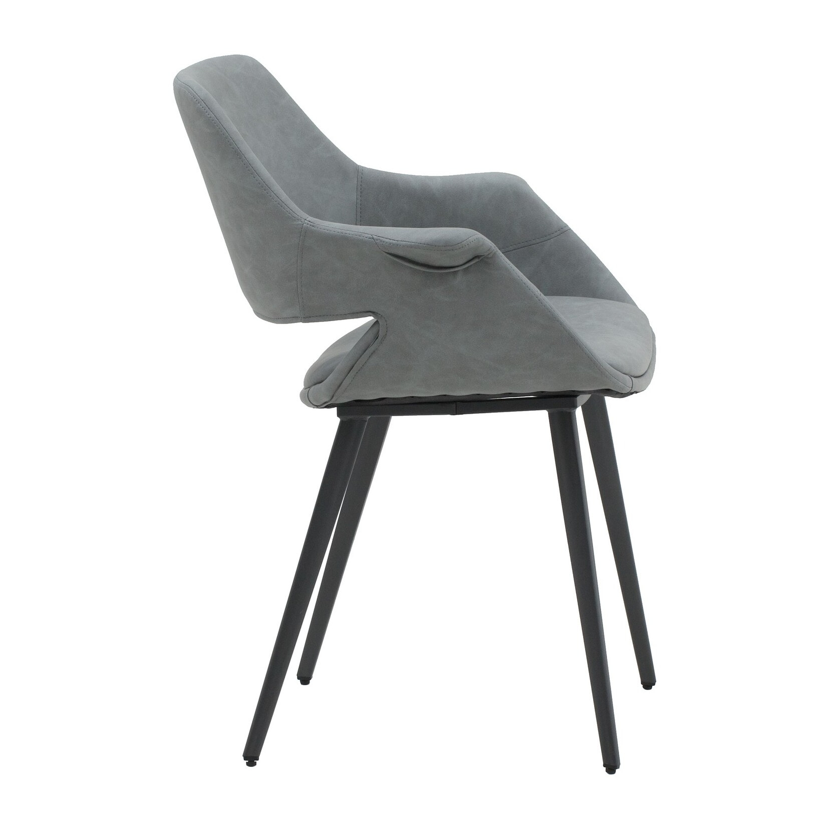 Set di 4 sedie EMBAJADORES in similpelle grigio e gambe in metallo nero, con braccioli