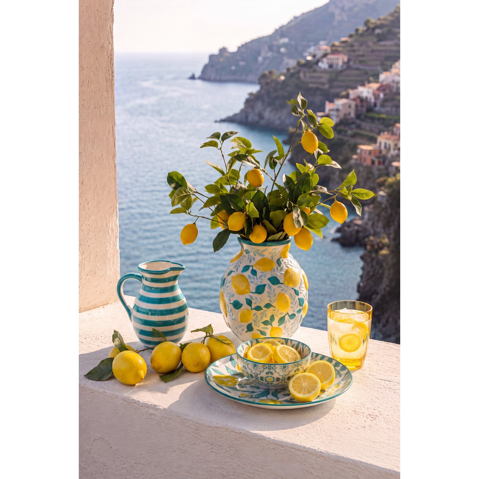 J-Line cruche Granada Stripes - céramique - blanc/aqua - large
