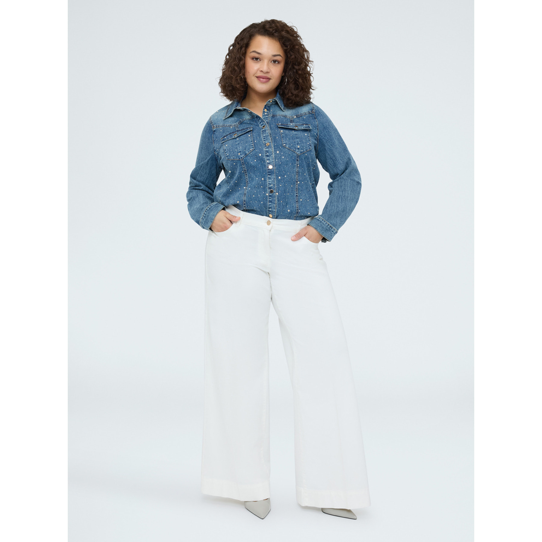 Fiorella Rubino - Camisa de denim con destellos luminosos - Azul