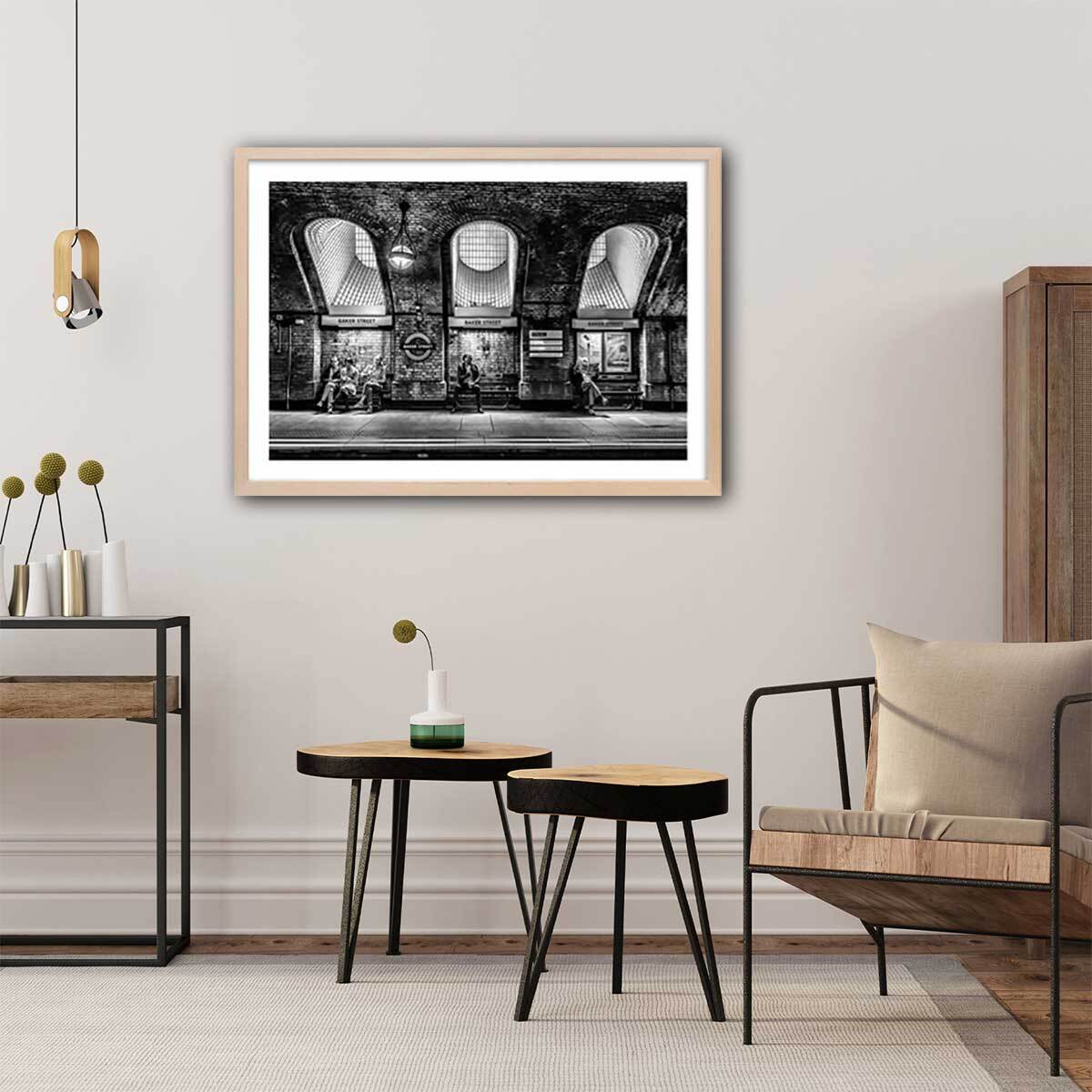 Affiche noir et blanc baker street Affiche + cadre en bois - Chêne