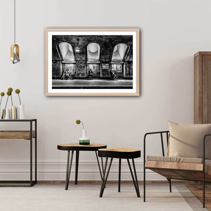 Affiche noir et blanc baker street Affiche + cadre en bois - Chêne