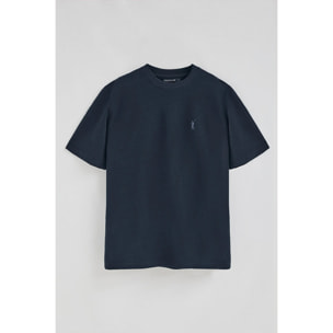 Camiseta azul marino de algodón y lino con bordado Rigby Go