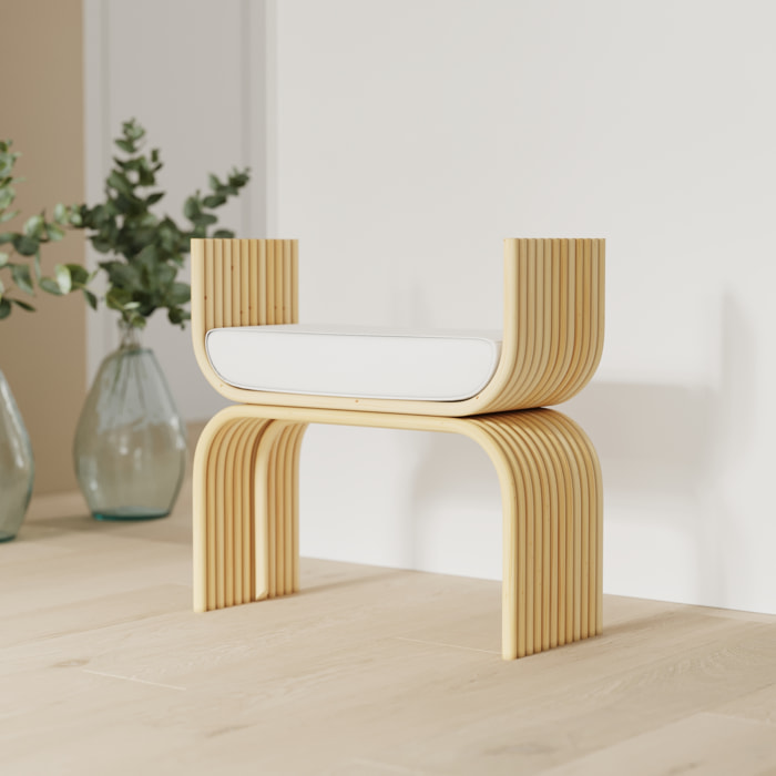 Tabouret en rotin et coussin blanc - Réane