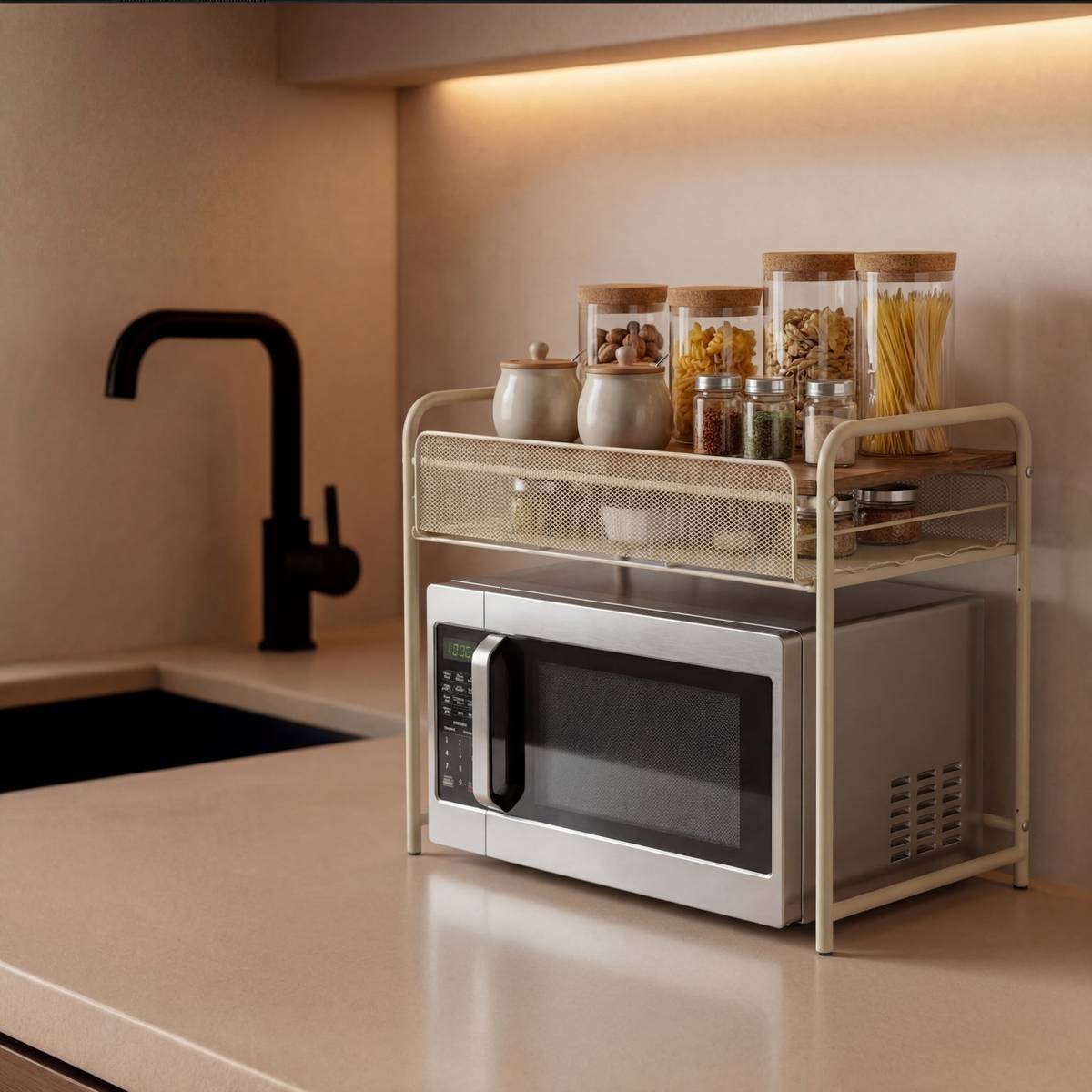 Étagère micro-ondes 1 tiroir Telma 37x55cm beige