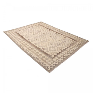 Tapis kilim, motif géométrique artisanal, tissé à plat, VOTUJU