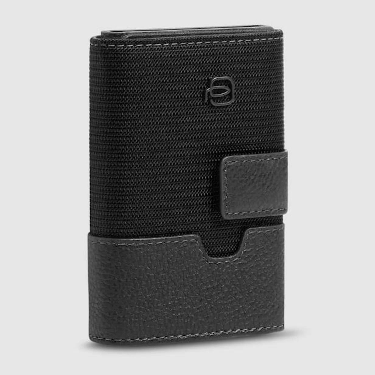 Piquadro Portacarte automatico in pelle e in tessuto riciclato, schermato con protezione RFID