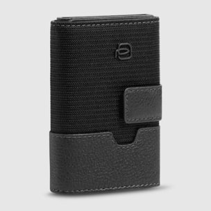 Piquadro Portacarte automatico in pelle e in tessuto riciclato, schermato con protezione RFID