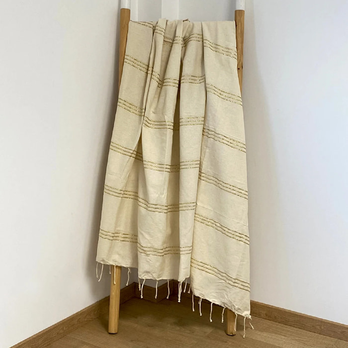 Fouta traditionnelle Isis Écru/Doré 100x200 190g/m²