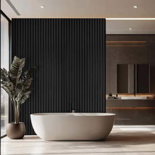 Bach - Set 8 Pannelli Fonoassorbenti Decorativi 150x18 cm per Interno ed Esterno in WPC Nero