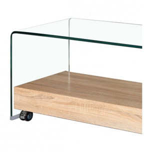 Meuble TV en verre trempé transparent avec étagère en bois - GLASS
