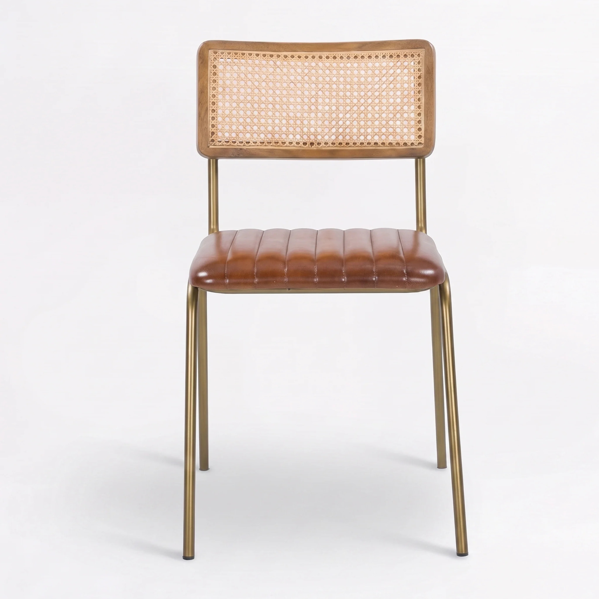 Lot de 2 chaises en cannage et cuir marron - Arsène