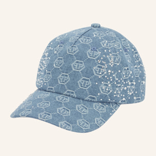 PHILIPP PLEIN Denim Baseball Cap Monogram Strass