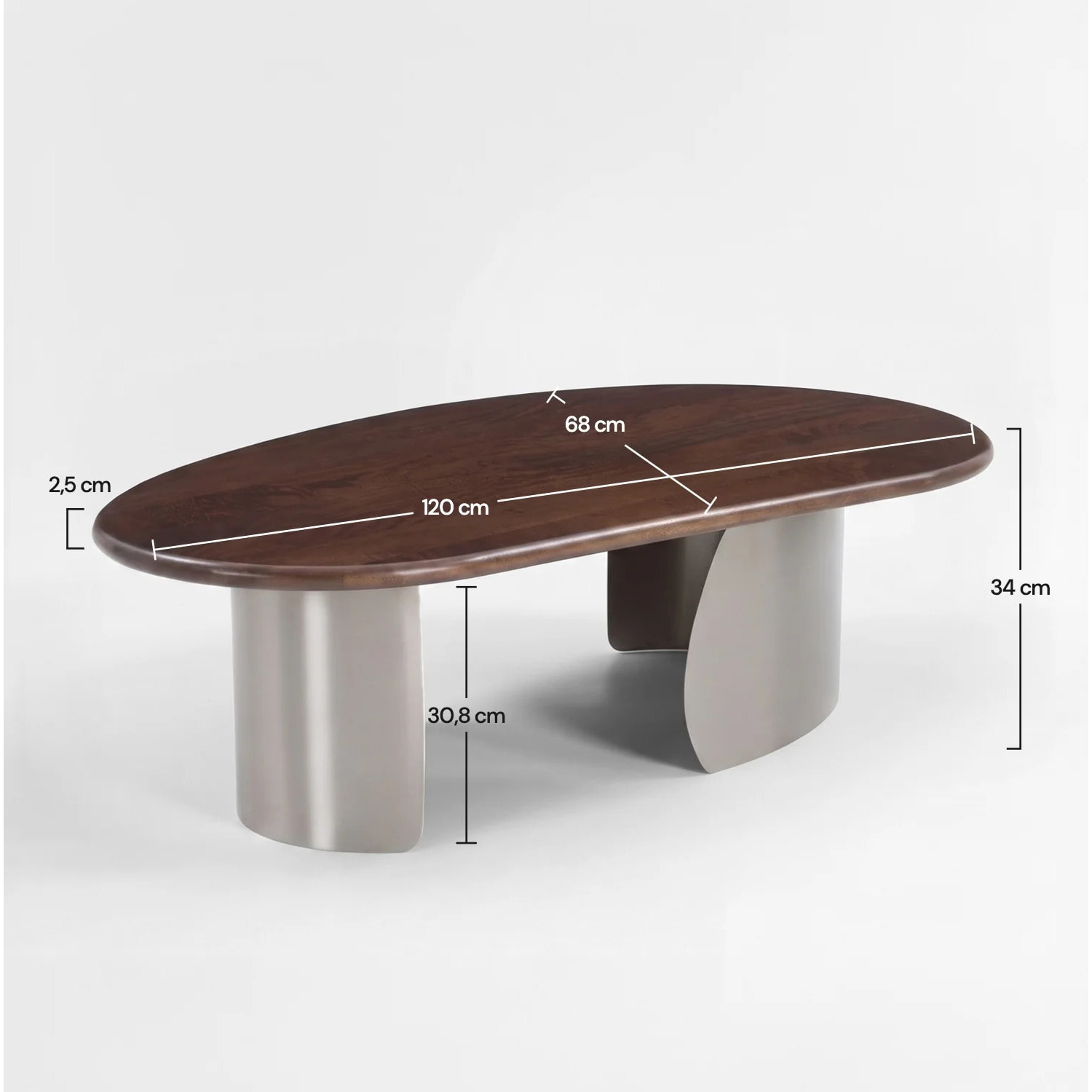 Table basse en bois de manguier marron foncé et métal brossé 120 cm - Selma