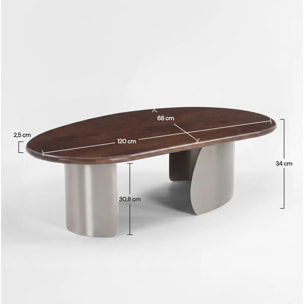 Table basse en bois de manguier marron foncé et métal brossé 120 cm - Selma