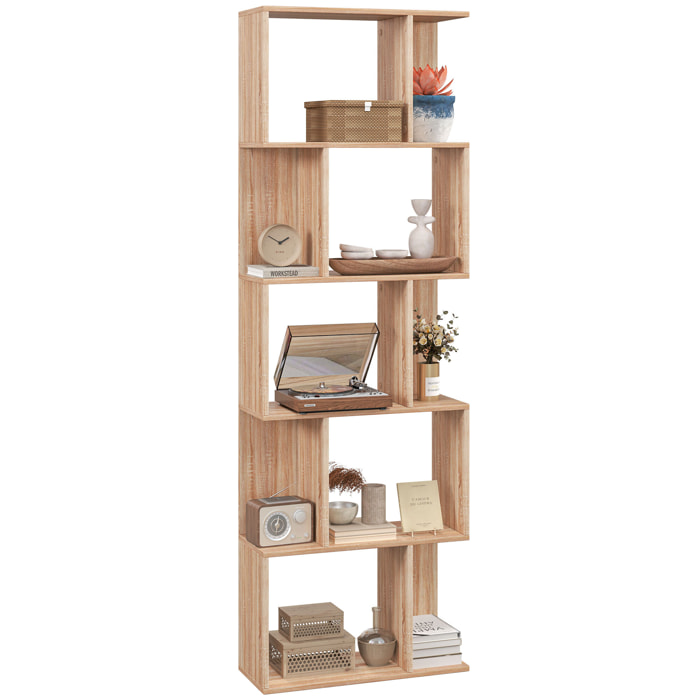 Librería de 5 Niveles, Estantería para Libros en Forma de S con 10 Estantes, para Sala de Estar, Dormitorio, Estudio, Oficina, 60x24x184,5 cm, Natural