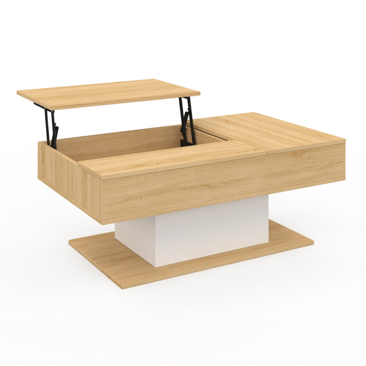 Table basse Tania double plateau relevable bois et blanc