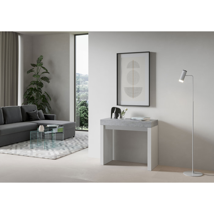 Console Roxell Small cm.90x42 (extensible à 196) dessus Ciment structure Frêne Blanc