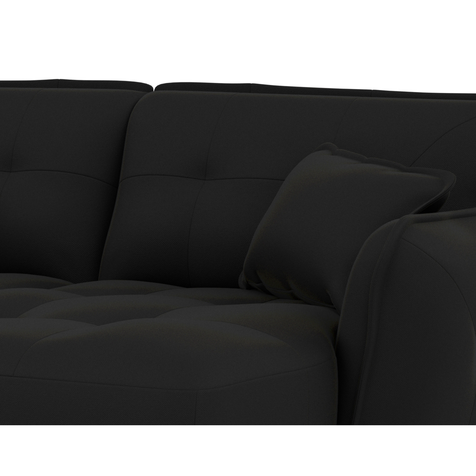 Thais - canapé droit 4 places avec double méridienne assise profonde en tissu texturé - Noir