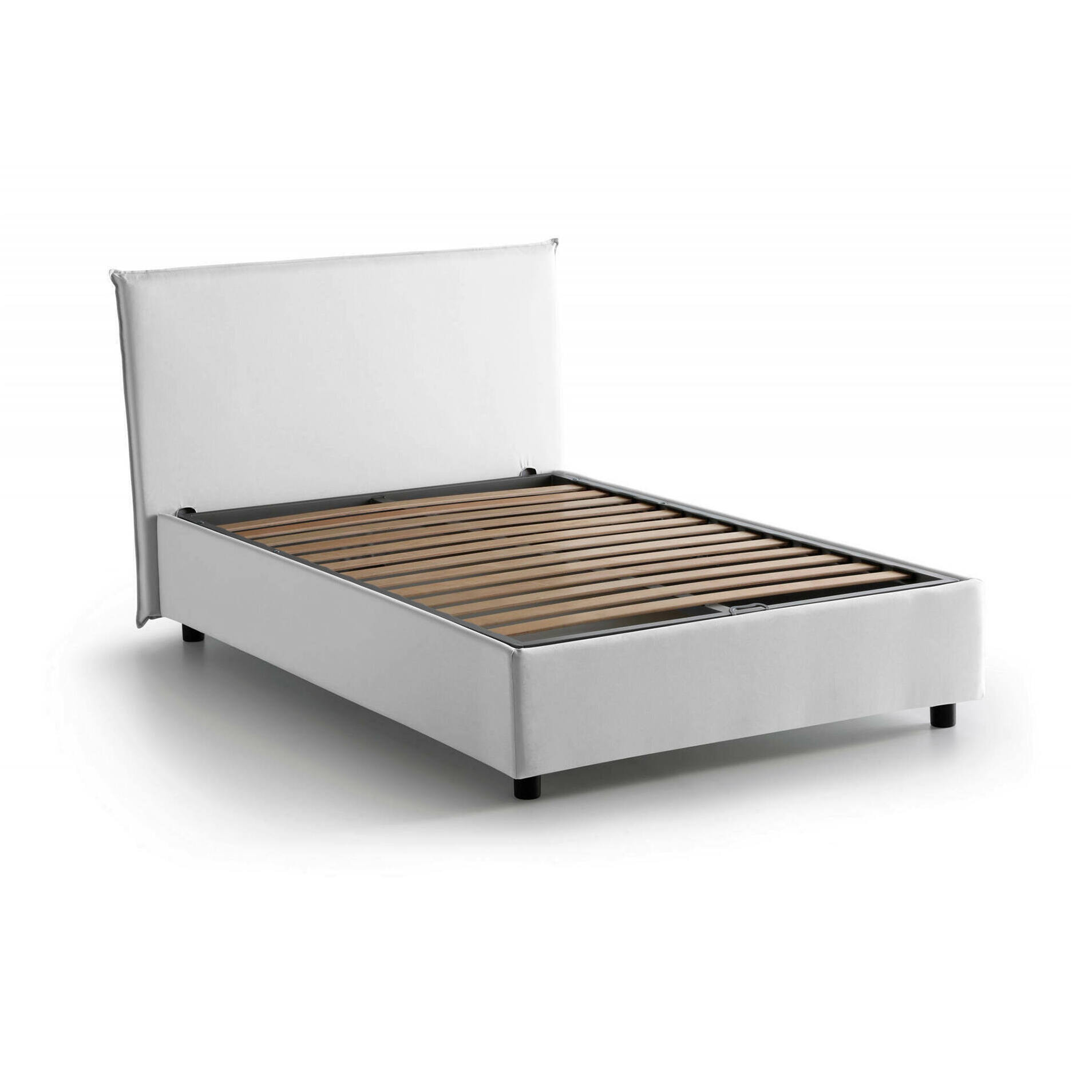 Letto piazza e mezza Ashasa, Letto contenitore con rivestimento in tessuto, 100% Made in Italy, Apertura frontale, adatto per materasso Cm 120x190, Bianco