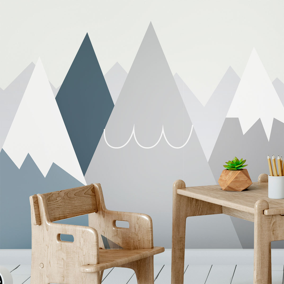 Stickers muraux enfants - Décoration chambre bébé - Autocollant Sticker mural géant enfant montagnes scandinaves ANOUKA