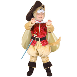 Costume Carnevale Gatto Con Gli Stivali Beige Rosso Bambino