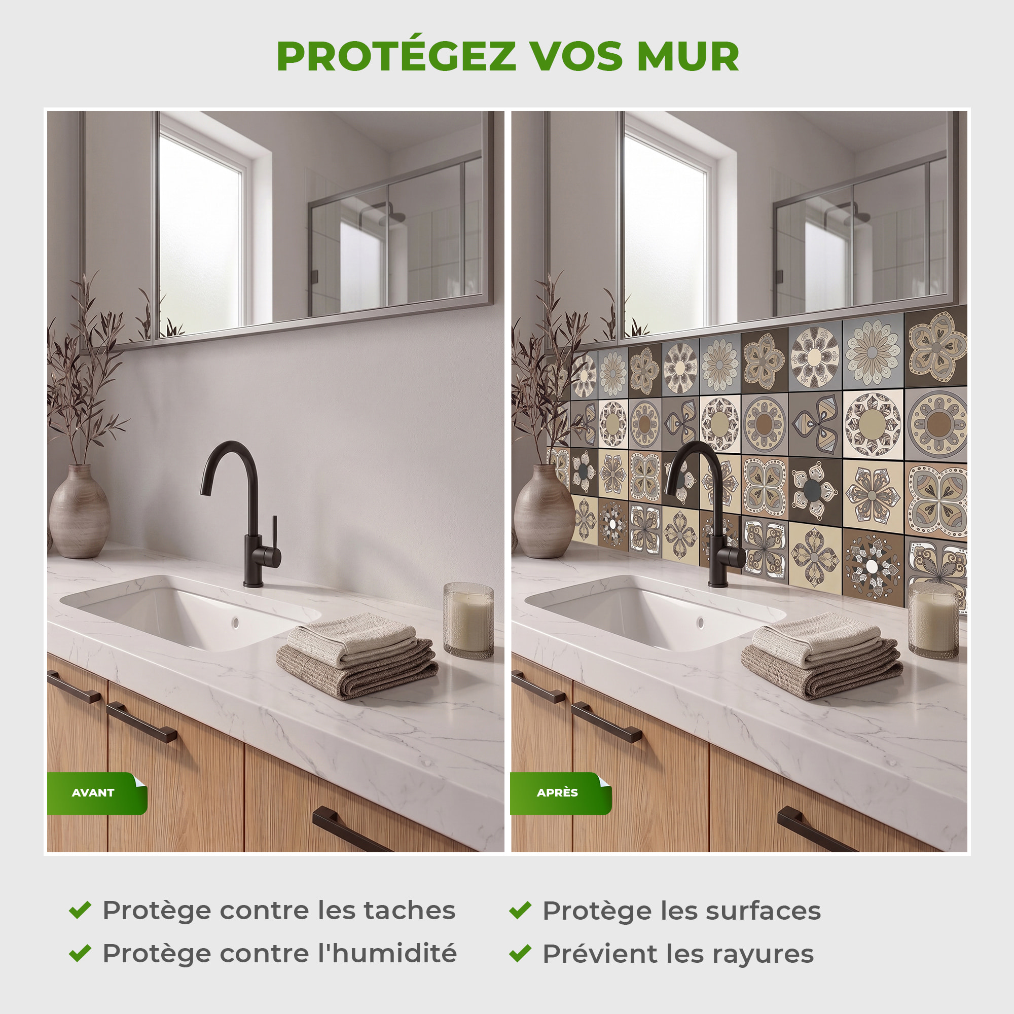 Stickers muraux - Sticker Mural Carrelage adhésif Cuisine Salle de Bain - 12 STICKERS CARREAUX DE CIMENT SALERNE