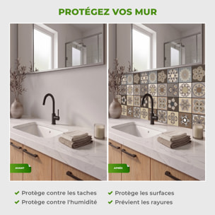 Stickers muraux - Sticker Mural Carrelage adhésif Cuisine Salle de Bain - 12 STICKERS CARREAUX DE CIMENT SALERNE