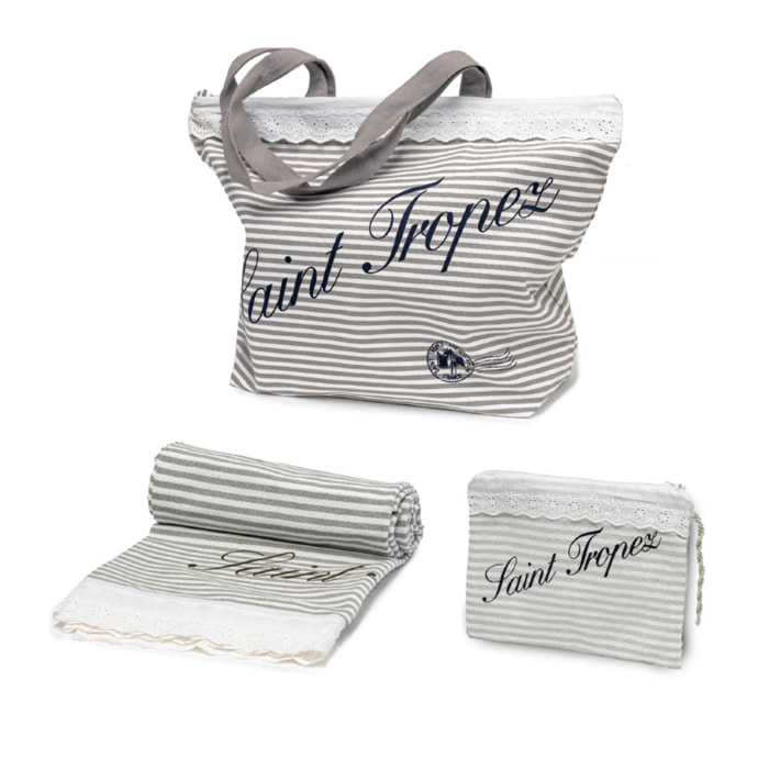 Tris Telo Mare+Borsa+Pochette Modello Stylish