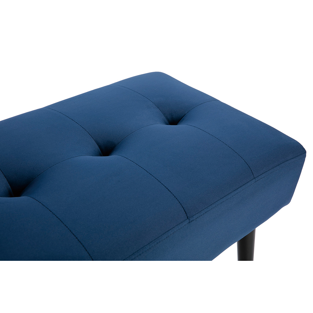 Banc design capitonné en tissu velours bleu nuit et métal noir L96 cm GUESTA