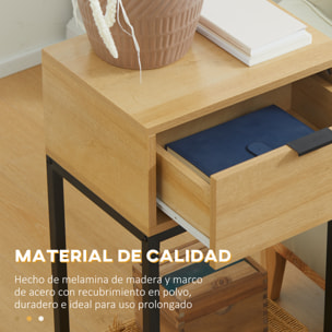 Mesa Auxiliar para Sofá Mesita Auxiliar Moderna con Cajón con Patas de Acero para Pasillo Salón Dormitorio 40x30x76 cm Natural