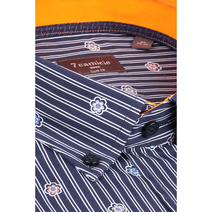 camicia uomo 1 bottone button down slim Popeline Riga Media Blu\Bianco