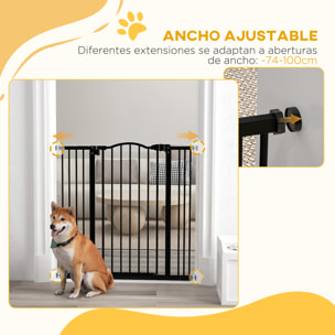 Barrera para Perros Puerta para Perros con Ancho Ajustable 74-100 cm Barrera de Seguridad para Perros con 2 Extensiones para Escaleras y Puertas Negro